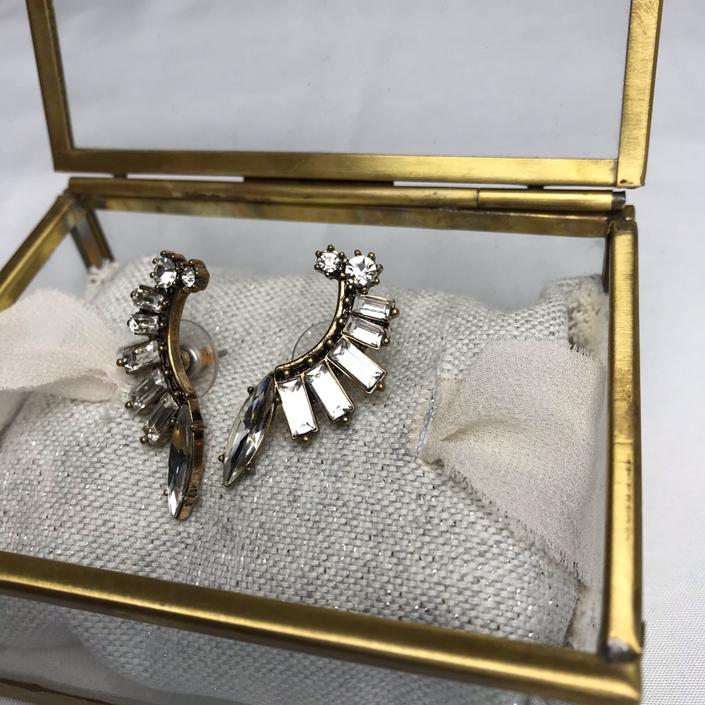 🤍 Art Deco White Crystal Cuff Earrings
